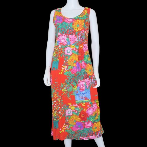 Jams World Red Tropical Floral Dress Sleeveless Pockets Summer Resort Medium - Picture 3 of 9